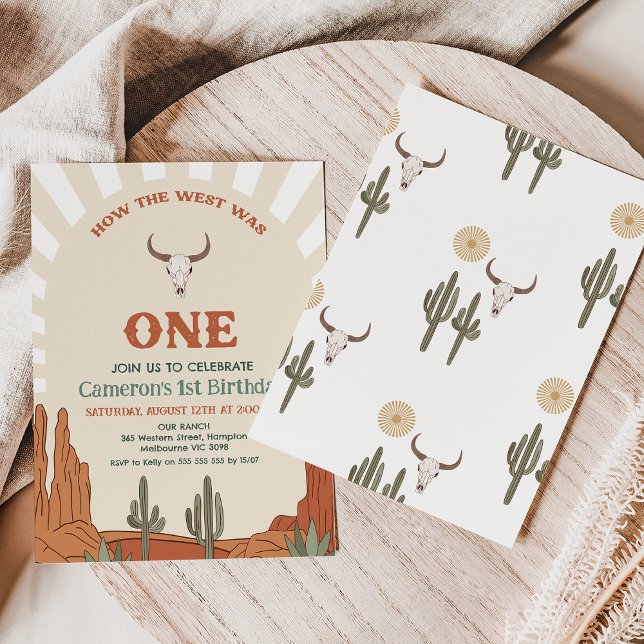 Invitation Retro Boys Comment L'Occident A Été Un 1Er Anniver (How The West Was One 1st Birthday Invitation, Western Themes, Wild West, Country Western Desert )