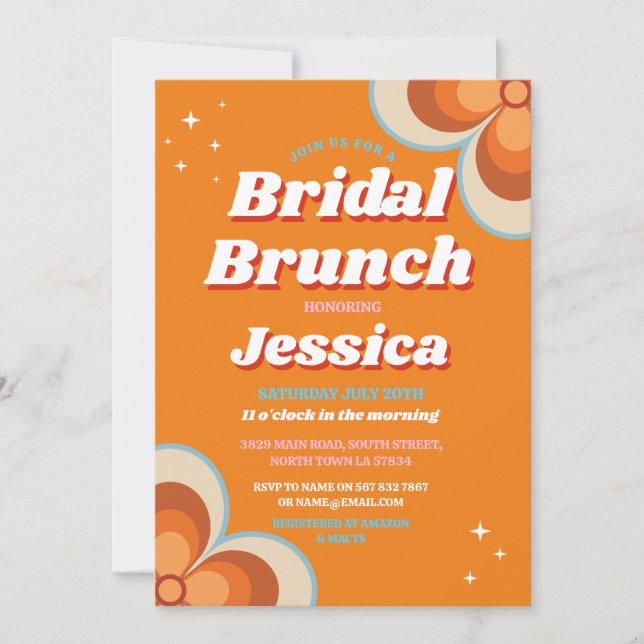 Invitation Retro Bridal Brunch 1970 Orange Vintage (Devant)