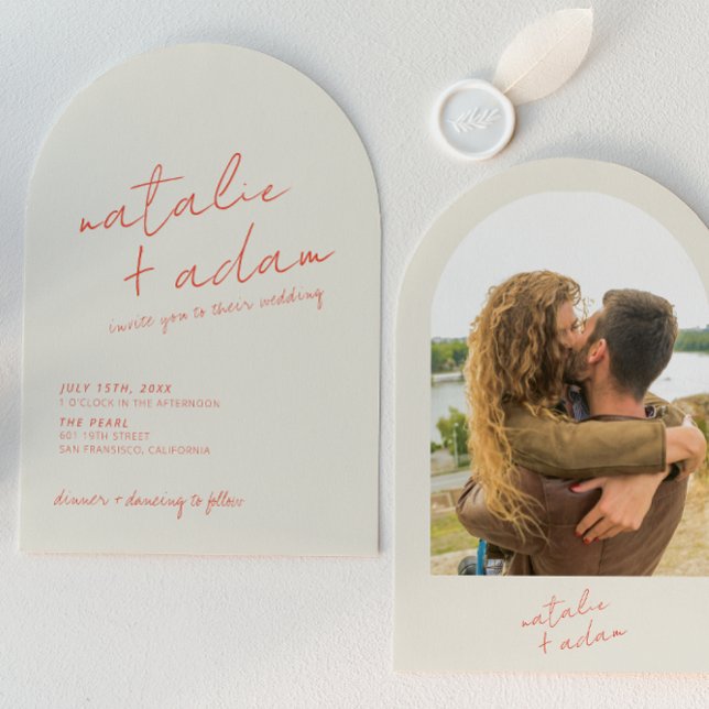 Invitation Retro Bright Orange Whimsical Photo Arched Wedding (Créateur téléchargé)