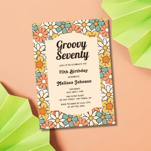 Invitation Retro Brown Pêche Floral Super 70e anniversaire