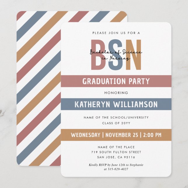Invitation Rétro BSN Nursing School Graduation RN (Devant / Derrière)