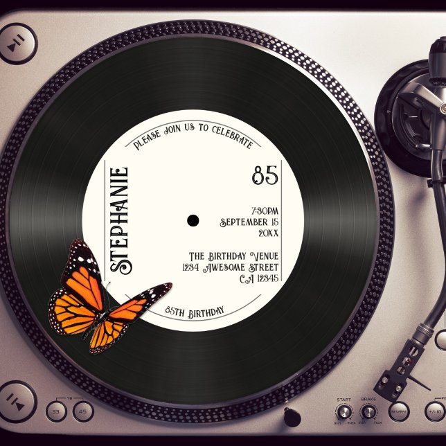 Invitation Rétro Butterfly Faux Record Musique 85e anniversai (Créateur téléchargé)