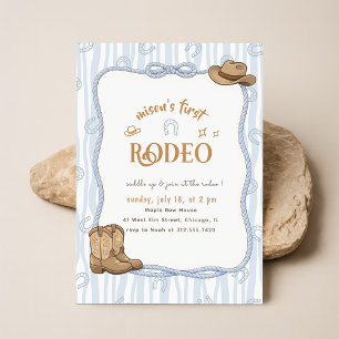Invitation Retro carreau bleu Cowboy Premier Rodéo 1er Annive