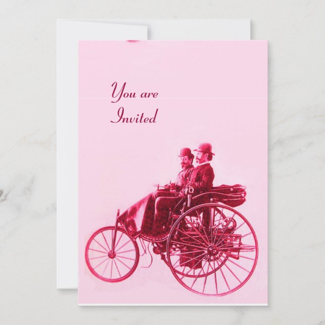 Invitation RETRO CARS AUTO RESTAURATION or rouge fuchsia rose (Devant)