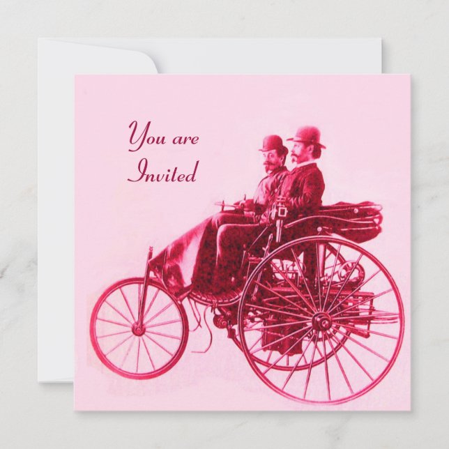 Invitation RETRO CARS AUTO RESTAURATION rose fuchsia rouge (Devant)