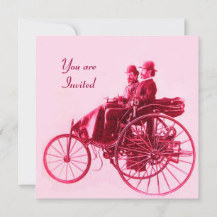 Invitation RETRO CARS AUTO RESTAURATION rose fuchsia rouge