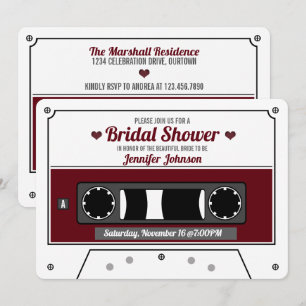 Invitation Rétro Cassette Audio Rouge Vin Mariage 