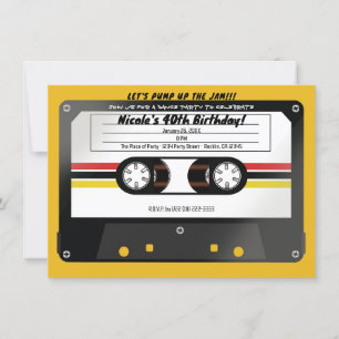 Invitation Retro Cassette Bande Jaune 90's Anniversaire Party