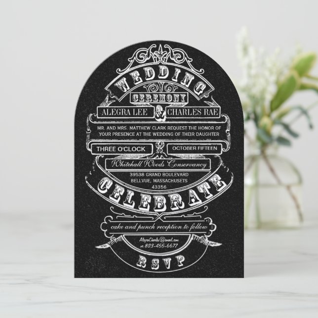 Invitation Retro Chalkboard Vintage Mariage moderne (Debout devant)
