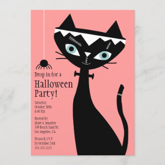 Invitation Rétro chat d'invitation de partie de Frankenstein