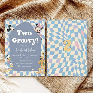 Invitation Retro checkerboard "Two Groovy" 2nd birthday 