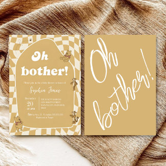 Invitation Retro Checkerboard Winnie the Pooh Baby Shower