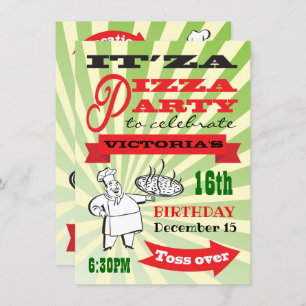 Invitation Retro Chef Pizza Anniversaire de fête Style