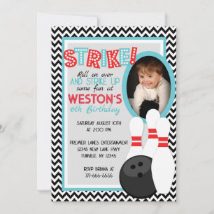 Invitation Retro Chevron Bowling Anniversaire Photo Invitatio