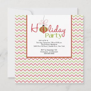 Invitation Retro Chevron Red & Green Holiday Party