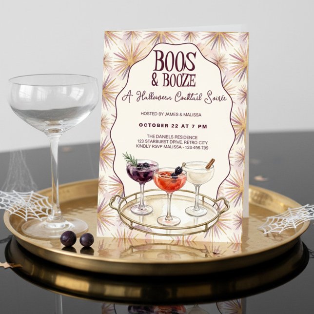 Invitation Retro Chic Cris et Boissons Soirée Halloween (Boos & Booze Halloween Party Invitation by Darling & May)