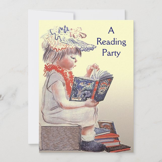 Invitation Retro Child Reading Party Book Club (Devant)