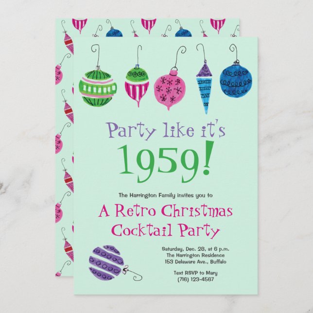 Invitation Retro Christmas Cocktail Party Vintage Holiday (Devant / Derrière)