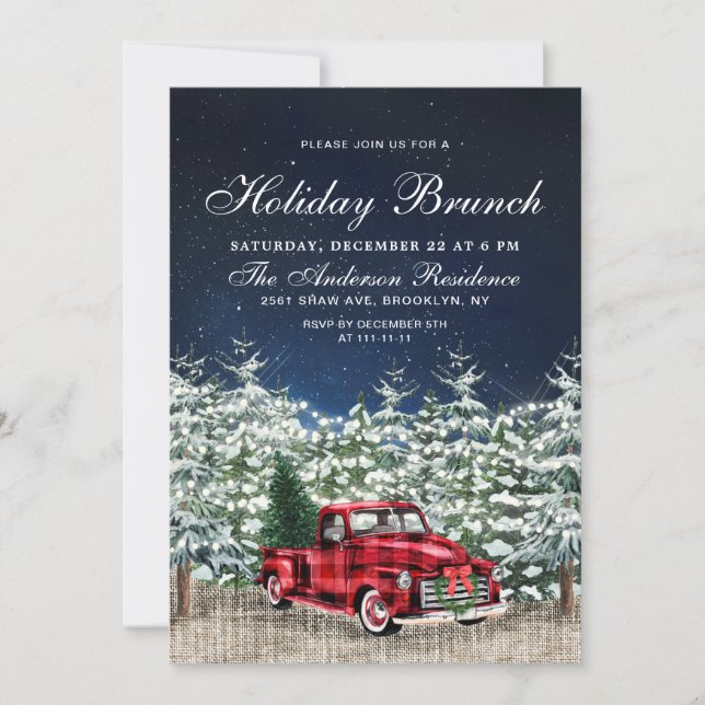 Invitation Retro Christmas Farm Truck Forest Fêtes Brunch (Devant)