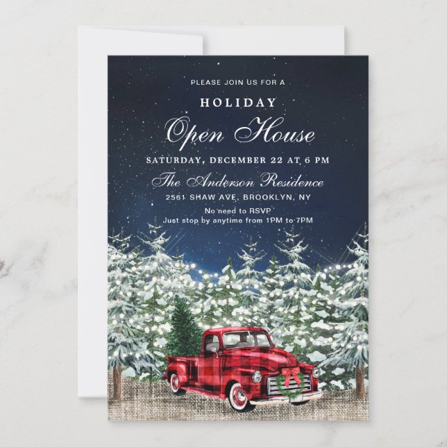 Invitation Retro Christmas Farm Truck Holiday Open House (Devant)