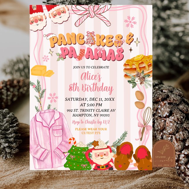 Invitation Retro Christmas Pancake and Pajama Party Birthday (Créateur téléchargé)