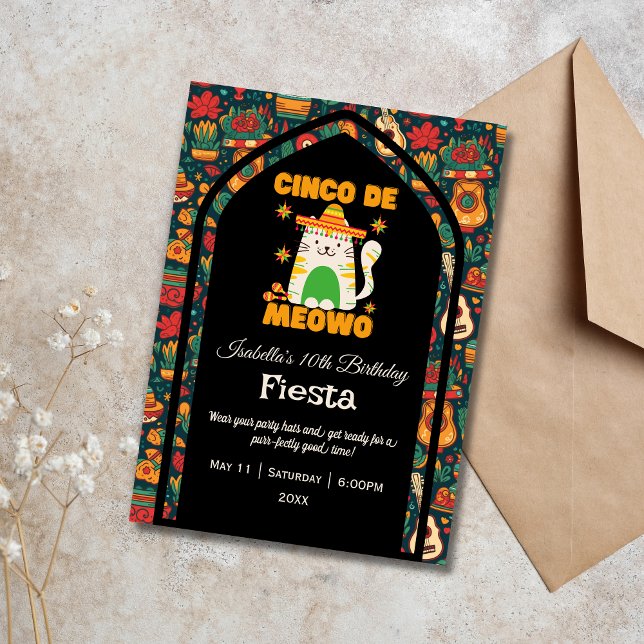 Invitation Retro Cinco De Mayo - Cute Cat Anniversaire (Créateur téléchargé)