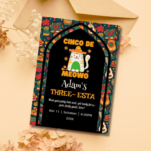 Invitation Rétro Cinco De Mayo - Joli Chat Three-esta  (Créateur téléchargé)