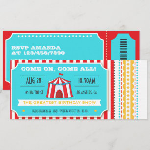 Invitation Retro Circus Ticket Anniversaire de enfant Party
