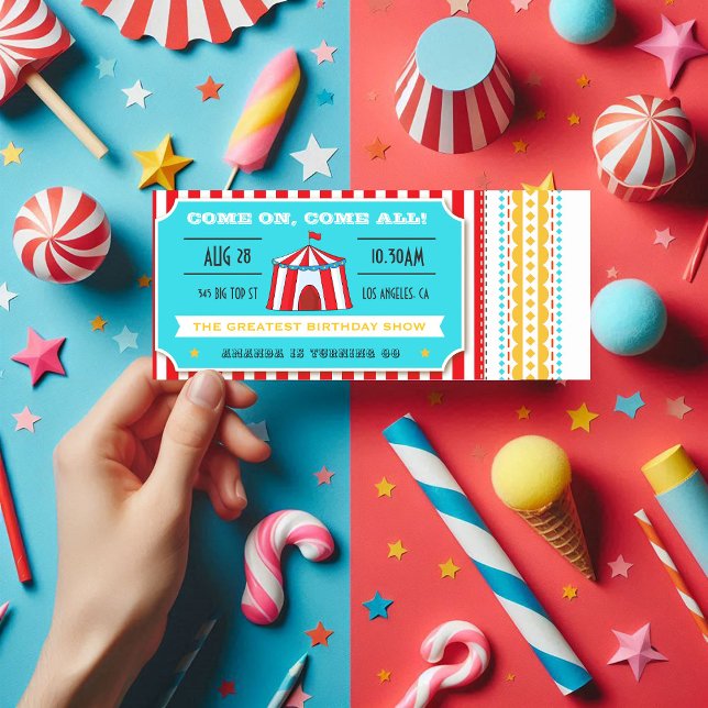 Invitation Retro Circus Ticket Anniversaire de enfant Party (Retro Circus Ticket Kids Birthday Party Invitation)