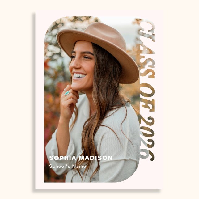 Invitation Retro Class Of 2026 Photo Minimalist Pink (Créateur téléchargé)