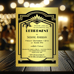 Invitation Retro Classic Black Gold Art Déco Retraite Party