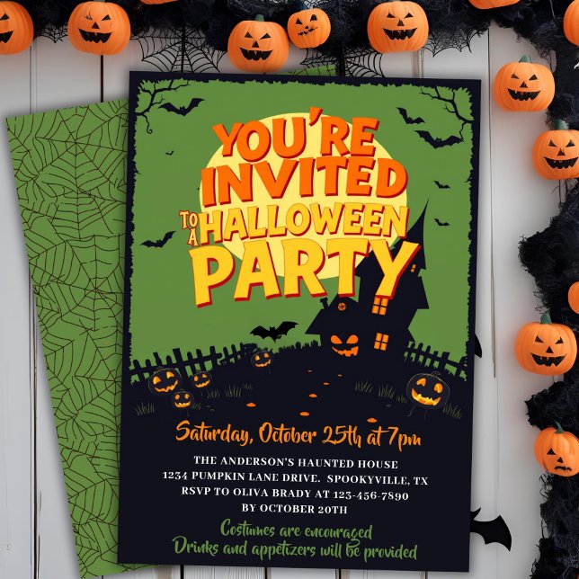 Invitation Retro Classic Hauned Graveyard Halloween Party (Retro Classic Haunted Graveyard Halloween Party Invitation)