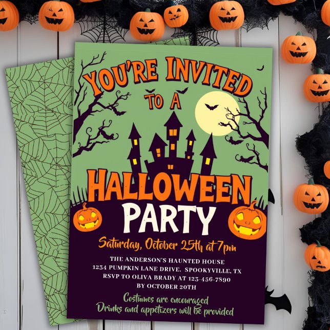 Invitation Retro Classic Haunted House Halloween Party (Retro Classic Haunted House Halloween Party Invitation)