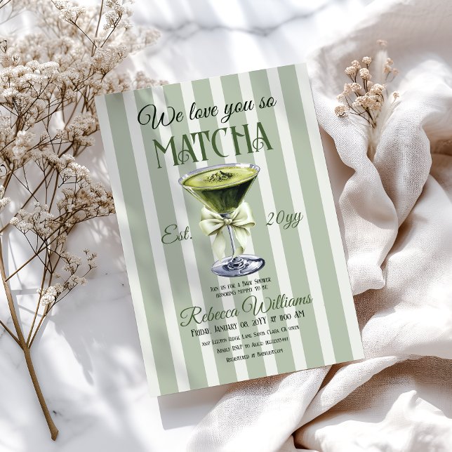 Invitation Retro Club Olive Bow Love You Matcha Baby shower (Créateur téléchargé)