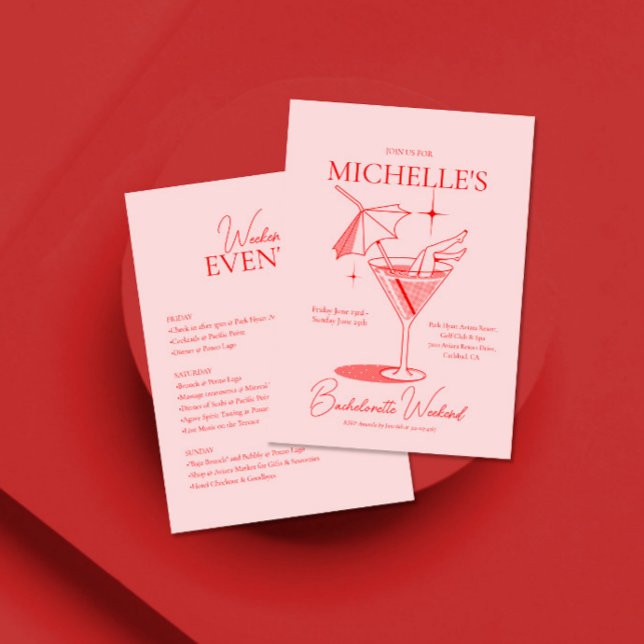Invitation Rétro Cocktail Bachelorette Week-end Itinéraire (Créateur téléchargé)