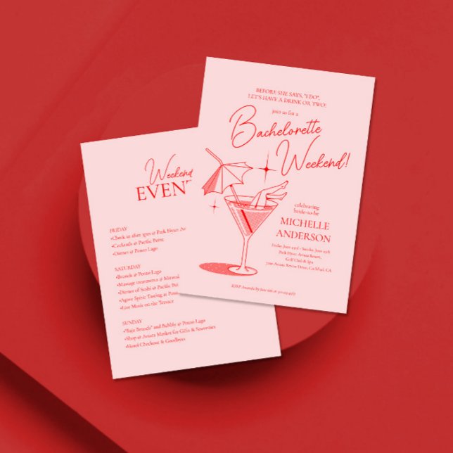Invitation Rétro Cocktail Bachelorette Week-end Itinéraire (Créateur téléchargé)