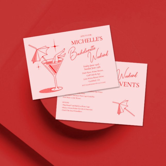 Invitation Rétro Cocktail Bachelorette Week-end Itinéraire (Créateur téléchargé)