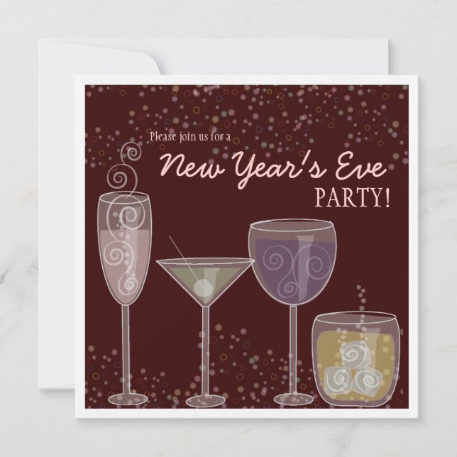Invitation Rétro Cocktail Fête du Nouvel An (Devant)