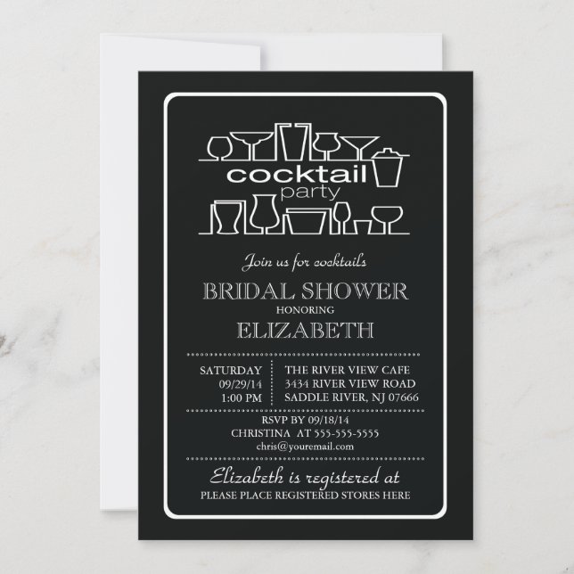 Invitation Retro Cocktail Party Bride douche (Devant)