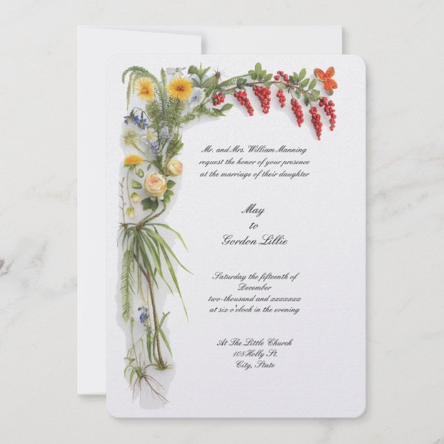 Invitation Retro Color Botanical Floral Border Wedding (Devant)