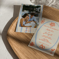 Rétro Coloré Dessin à la Main Unique Photo Mariage
