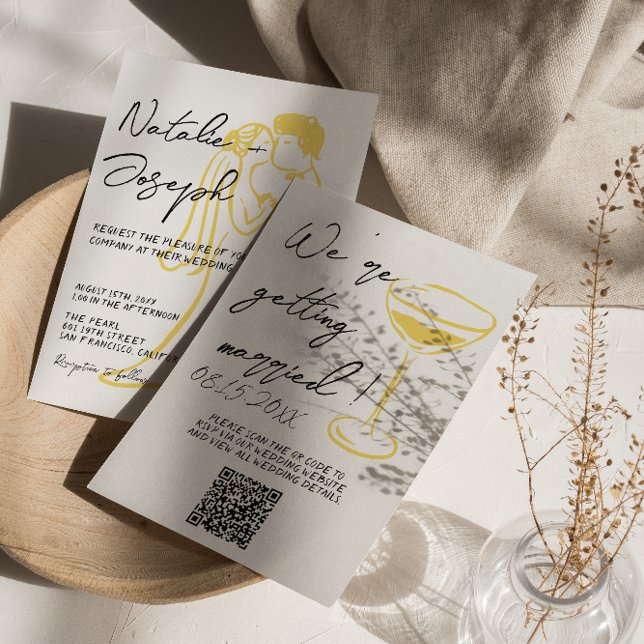 Invitation Retro Colorful Hand Written Summer QR Code Wedding (Créateur téléchargé)