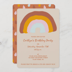 Invitation Retro Colours Rainbow Doodle fête d'anniversaire