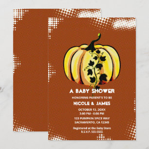 Invitation Retro Comic Style Citrouille Automne Baby shower