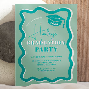 Invitation Retro courbe turquoise incliner la graduation ondu