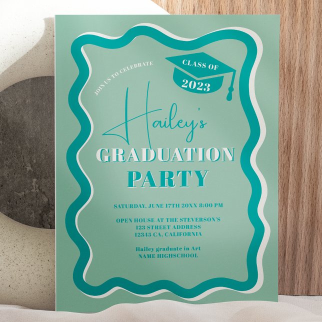 Invitation Retro courbe turquoise incliner la graduation ondu (Créateur téléchargé)
