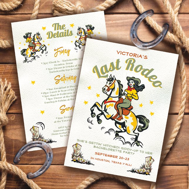 Invitation Retro Cowgirl Dernier Rodeo Bachelorette Party (Créateur téléchargé)