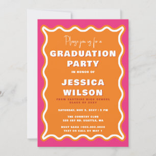 Invitation Retro Cute Wavy Pink Orange Diplôme photo