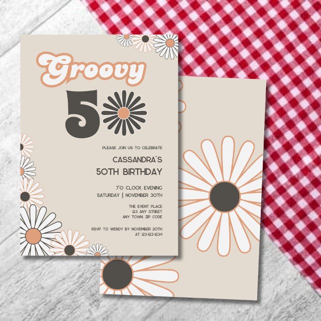 Invitation Retro Daisy Boho Terracotta Naturel 50e Anniversai (Créateur téléchargé)
