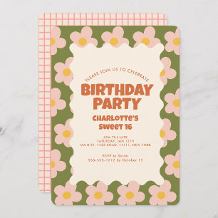 Invitation Retro Daisy Checker Sweet 16 fête d'anniversaire